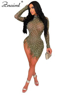 Znaiml Luxury 2023 Evening Celebrity Feathers Sheer Mesh Short Dresses for Women Sexy Pearls Rhinestones Party Birthday Vestidos