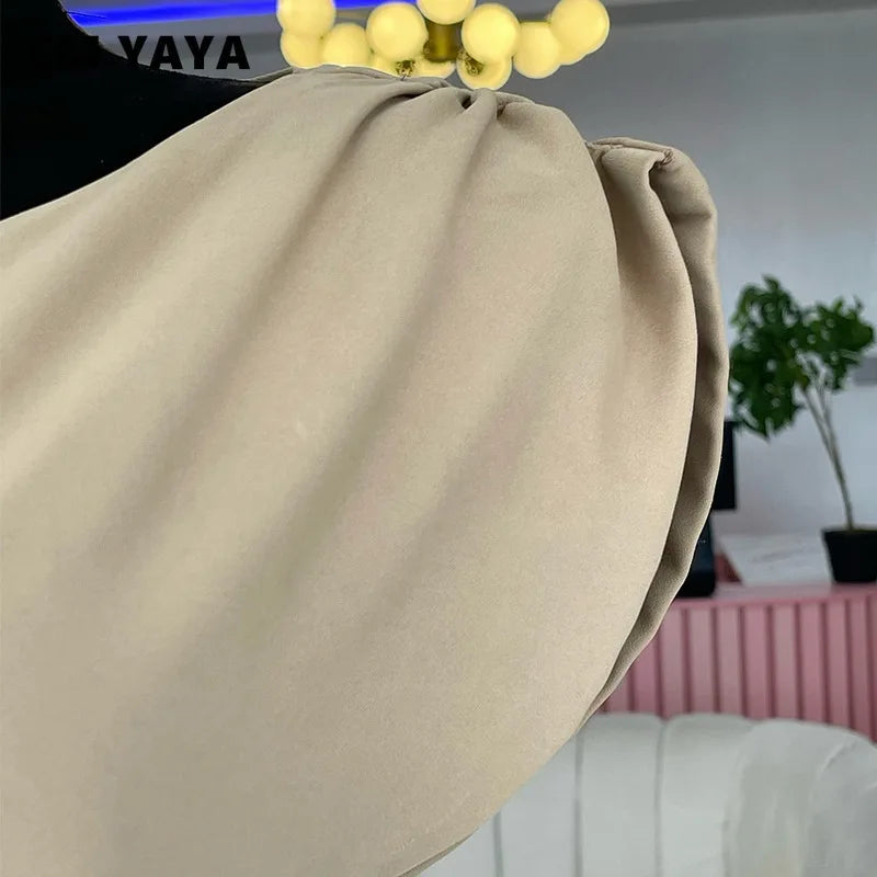 CM.YAYA Women Ruched Shoulder Big Swing Ball Gown Pleated Vintage Dress 2025 Sexy Club Party Evening High Street Dresses