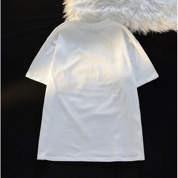 Cute Cartoon Cat Print Women's Round Neck Short Sleeved T-shirt Casual Loose Versatile Summer Tshirt