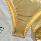 Gold Micro Thong String 3 Piece Bikini Set Damen Halter Swimwear Skirts Cover Ups Sexy Swimsuit Women 2025 Bathing Suit Bikinis
