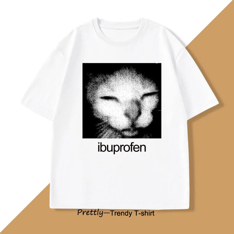 Ibuprofen Cat Meme T-shirt Men Causal Funny Cat Graphic T Shirts Fashion O Neck Mens Clothes Unisex Streetwear T-shirts