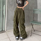 Green Women Baggy New Pants Cargo Trousers Streetwear Multi Pockets Casual Loose Trousers Outdoor Tracksuit Women Pants