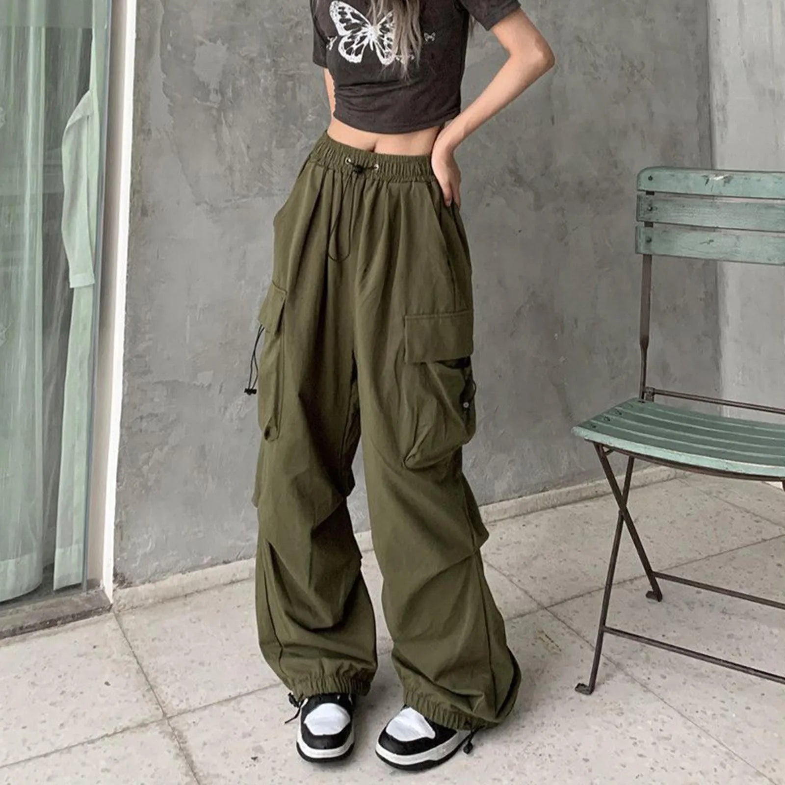 Green Women Baggy New Pants Cargo Trousers Streetwear Multi Pockets Casual Loose Trousers Outdoor Tracksuit Women Pants