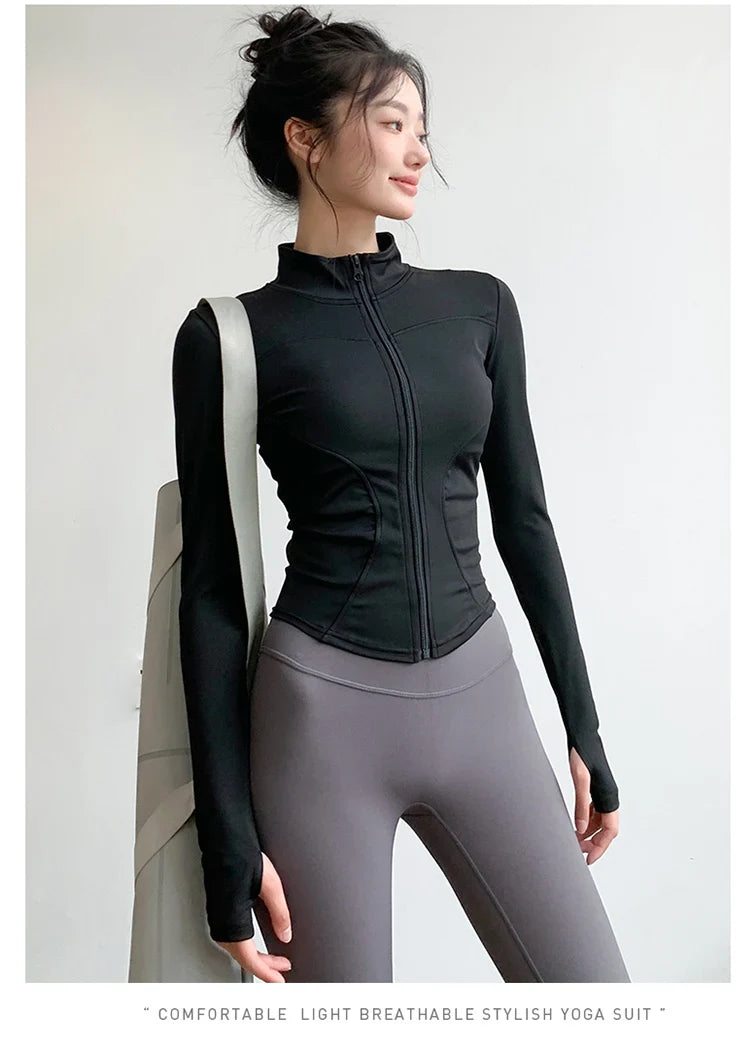 Long Sleeve Sports Jacket Women Zip Fitness Yoga Shirt Winter Warm Gym Top Activewear Running Coats Workout Clothes For Cycling