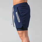 Double-deck fitness sports shorts men summer quick drying breathable woven Shorts Men's 2 IN 1training Gyms clothing