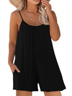 Chic Plus Size Black Spaghetti Strap Jumpsuit Flowy Wide-Leg Casual Summer Outfit for Women