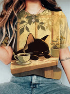 Women's Funny Animal Cat Printed T Shirt Short Sleeve Tees Tops 3D Prints O-Neck Shirts Summer Casual Women's Clothing Apparel