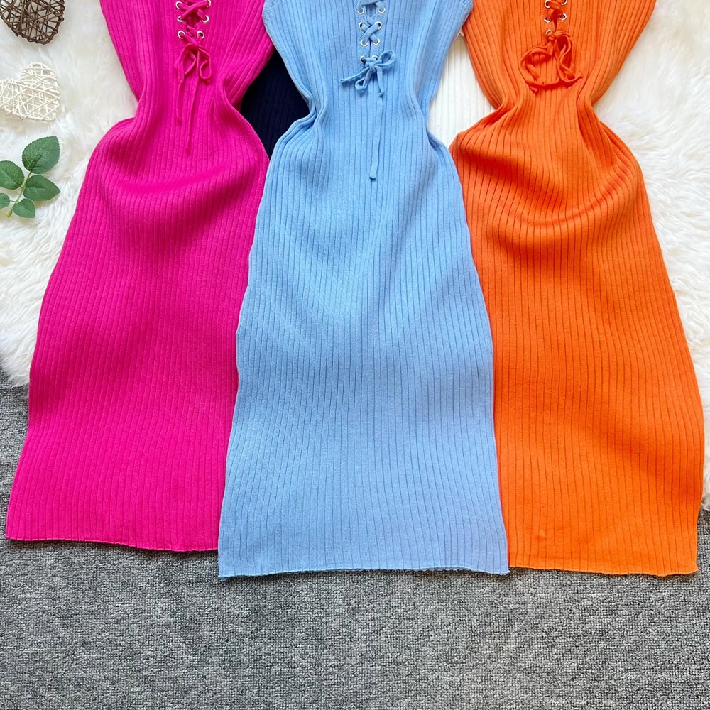 YuooMuoo Chic Fashion Sexy Package Hips Knitted Mini Dress 2O25 New Slim Elastic Rib Knitted Summer Dress Lady Streetwear Outfit