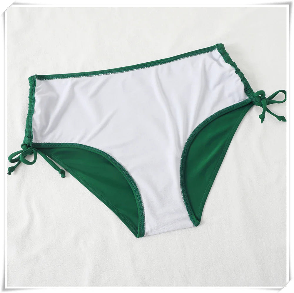 Drawstring High Waist Bikini 2023 Women Solid Swimwear Female Cross Front Swimsuit Padded Beachwear Bather Bathing Swimming Suit
