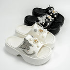 Fashionable Silver Butterfly Flower One-Line Sandals Outdoor Thick-Soled Heightening Sandals E20