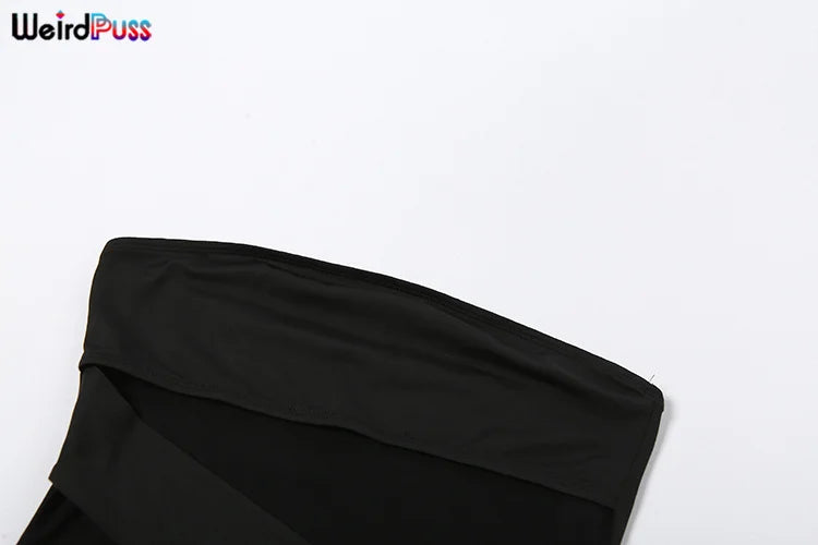 Weird Puss Party Strapless Dress Women Patchwork Mesh Summer Trend Sleeveless Midnight Sexy Hip Mini Bodycon Skinny Clubwear