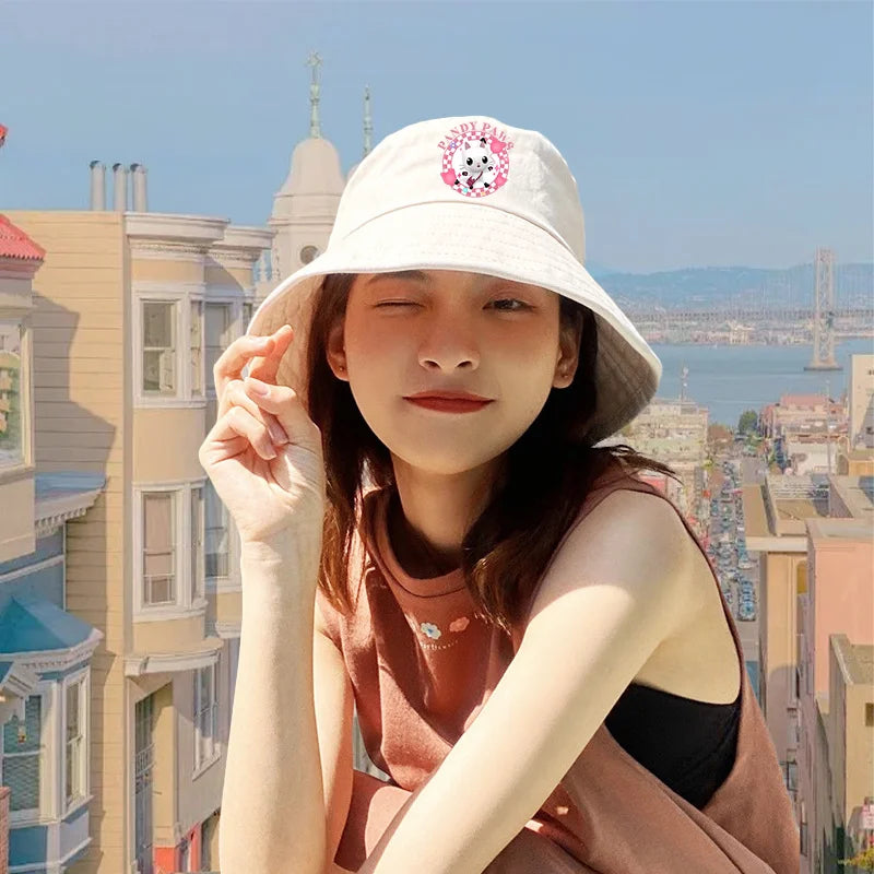 Gabby Dollhouse Bucket Hat Cotton Children Pot Flat Shade Sun Protection Spring Autumn Hats Cartoon Parent-Child Headdress Gift