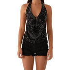 Elegant  Sequins Patchwork Women Halter Tops Summer Beaded Floral Pattern Backless Shirts Vest for Streetwear Aesthetic  Clothes