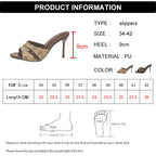 Elegant Metal Buckle High Heels Slippers Women Brand Design Printed Thin Heeled Sandals Woman Fashion Dress Party Shoes Size 42