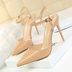 Women 10.5cm High Heels Sandals Lady Metallic Gold Silver Patent Leather Stripper Strap Sandles Wedding Fetish Nightclub Shoes