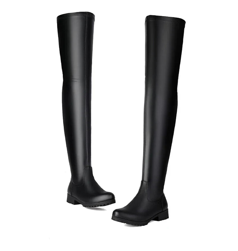 ANOVISHANA New Winter Autumn Over Knee Boots 3.5cm Square Heel Round Toe Leather Thigh High Fashion Big Size 45 46 47 48 US17
