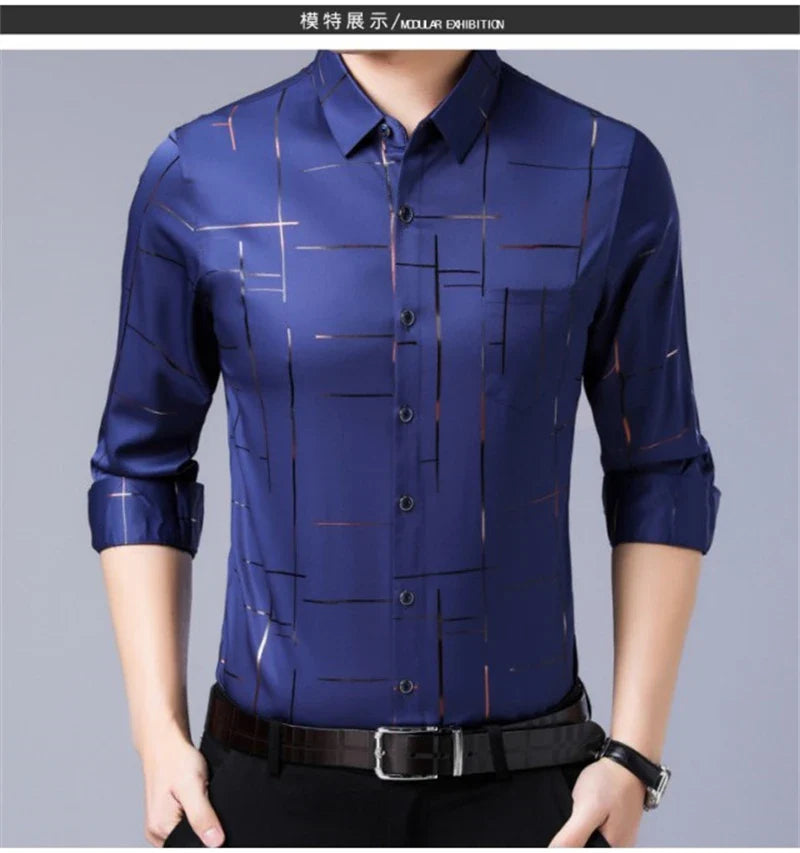 Men's Casual and Fashionable Long Sleeved Printed Shirt, Non Ironing and Wrinkle Resistant Business Top