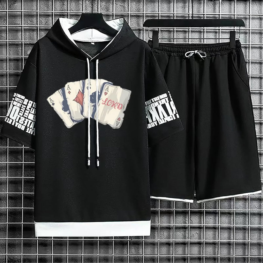 Hoodies Set Shorts Summer Suits Pullover Hat Casual T Shirt T-shirt Hood Print Clothing for Men Hoodie Men New Top Short Sleeve