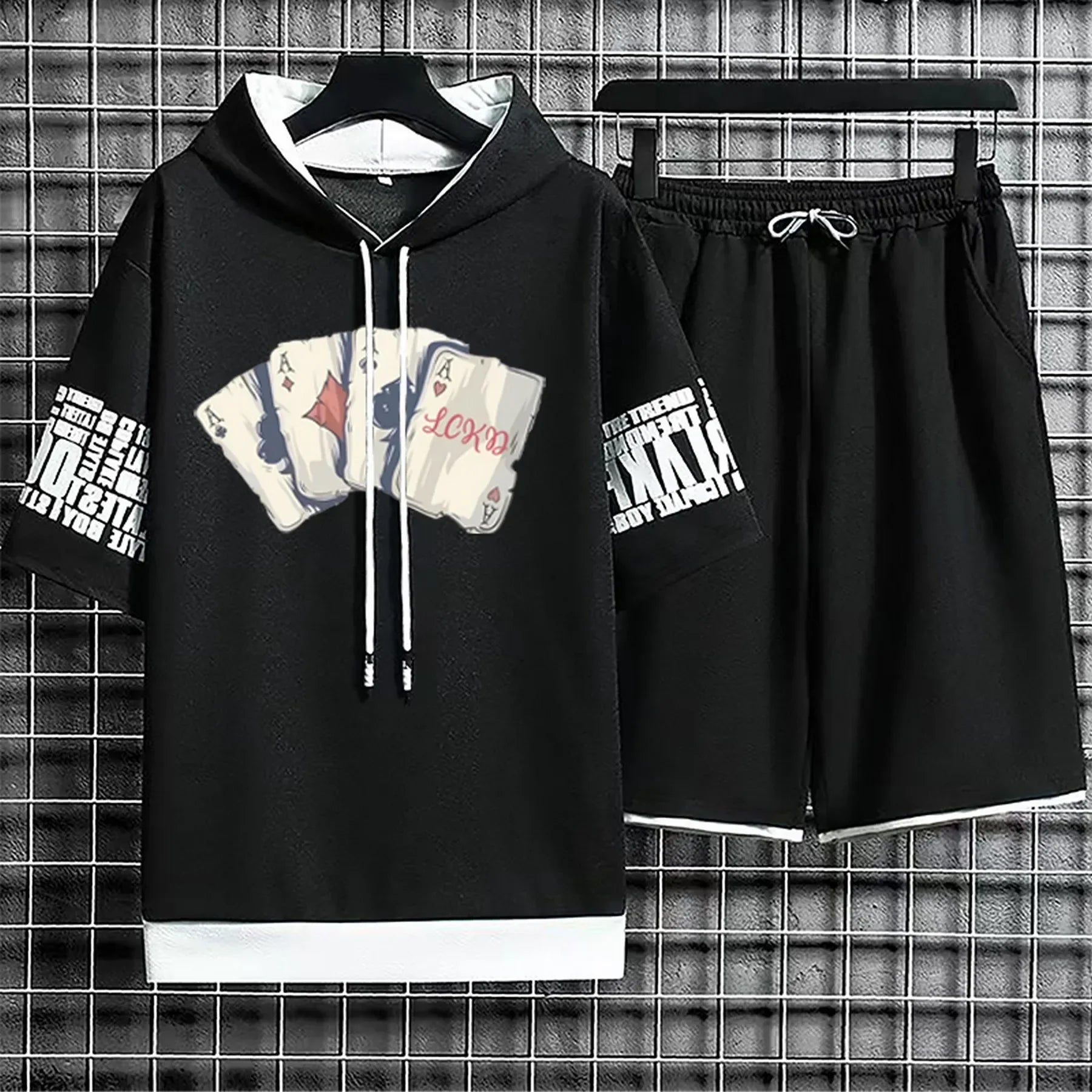 Hoodies Set Shorts Summer Suits Pullover Hat Casual T Shirt T-shirt Hood Print Clothing for Men Hoodie Men New Top Short Sleeve
