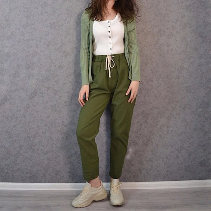 Women Pants Spring Summer Casual Harem Pants Cotton Elastic waist Harem Ankle-Length Trousers high quality for Female ladys