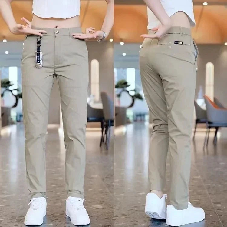 Mens Casual Pants Korea Fashion Summer Slim Fit Trousers High Quality Elastic Waist Straight Golf Sports Pants Men Clothing