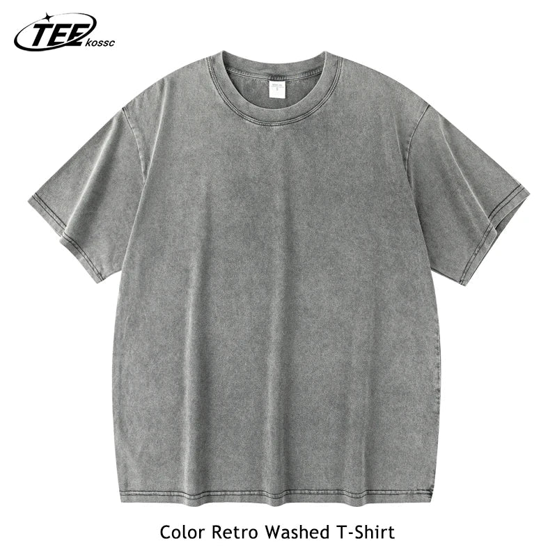 Couple Washed Retro 230g Heavy Duty Cotton Short Sleeved T-shirts Versatile For Men Women Summer Solid Color Loose T-shirt Top