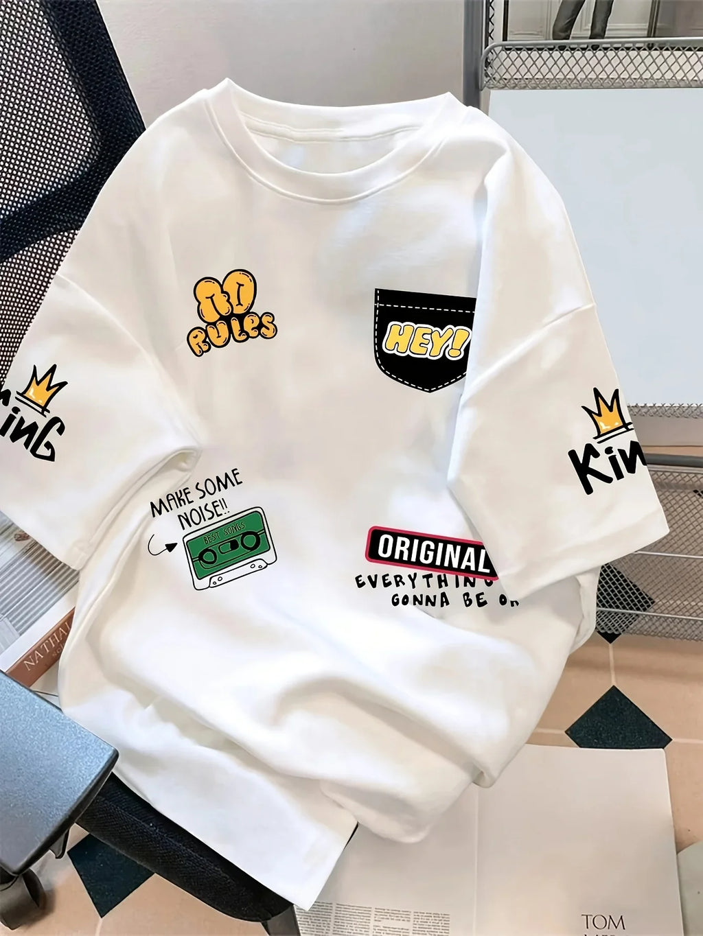 Men's casual crew collar T-shirt 100% polyester knitted fabric short sleeve printed top summer