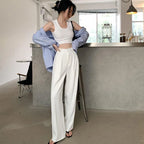 Summer Women's Draped Suit Pants Korean Style High-Waisted Button Casual Pants 2025 New Black White Baggy Office Lady Trousers