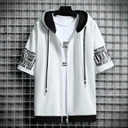 Fashion Men's Hoodies Summer Men Clothing T-shirt Zipper Hood Cartoon Casual T Shirt Print Hooded Top Short Sleeve Men