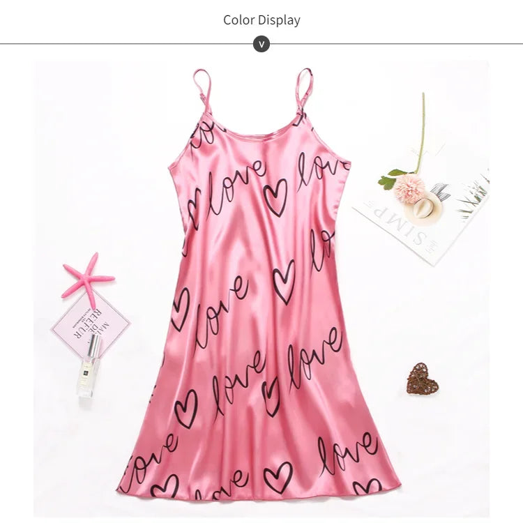 Women Sexy Sleeveless Nightdress Satin Chemise Lingerie Sleepwear Night Dress Cami Slip Dress Nightwear Nightgowns