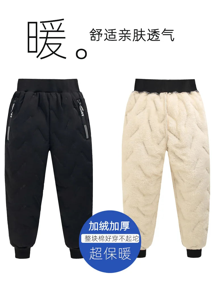 Children's Cotton Pants Winter Boys Thickened Trousers Teen Boys Cotton Lamb Wool Warm Cotton Pants Boys' Plush Casual Pants