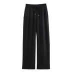 TRAF Women Fashion Spring Summer Lace-up Linen Blended Straight Pants Pocket Office Lady Chic High Waist Trousers Mujer