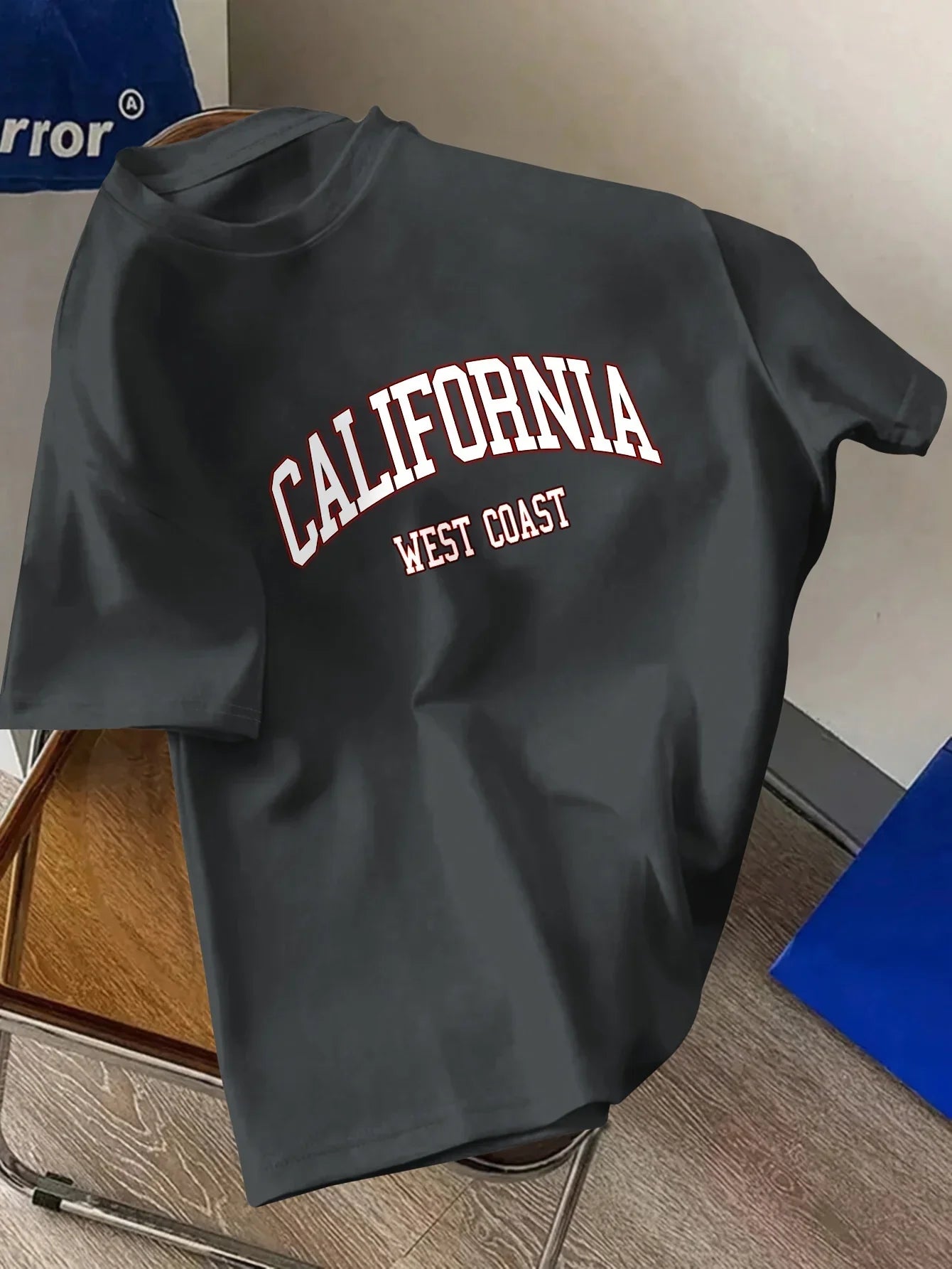 Men's Summer 100% Cotton Fashion California Letter Printed Loose Large Casual Comfortable Round Neck Short Sleeve T-shirt Top