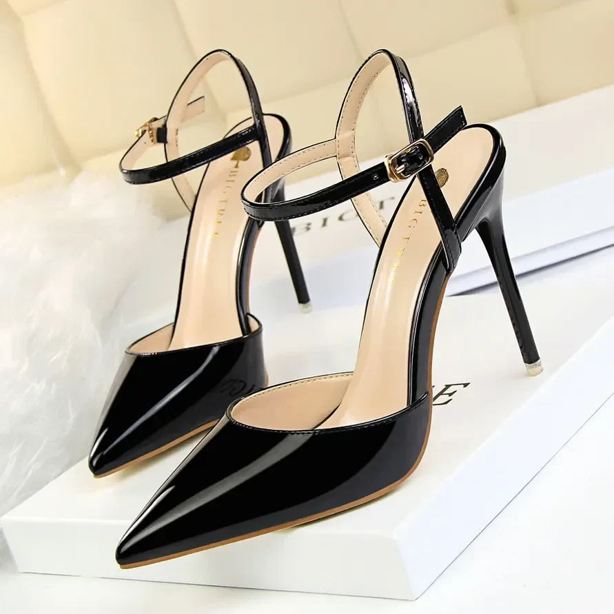Women 10.5cm High Heels Sandals Lady Metallic Gold Silver Patent Leather Stripper Strap Sandles Wedding Fetish Nightclub Shoes
