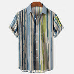 Fashion Men's Striped Casual One Button Shirts Streetwear Short Sleeve Loose Top 3D Digital Printed Blouse Plus Size 5XL