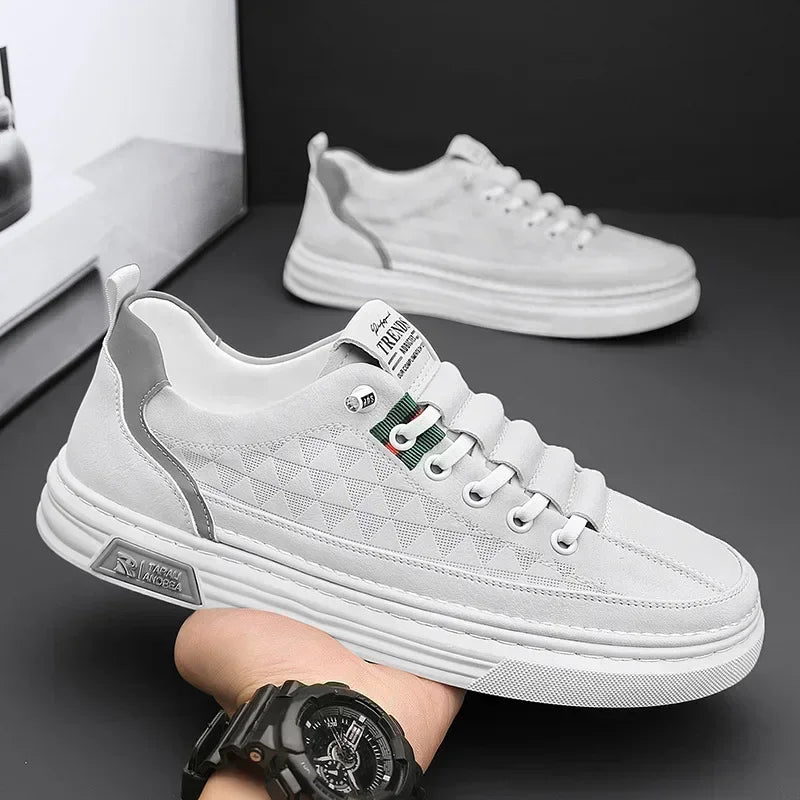 Upgrade your style with Men's Vulcanize Shoes 2025 /White Leather Casual Shoes/