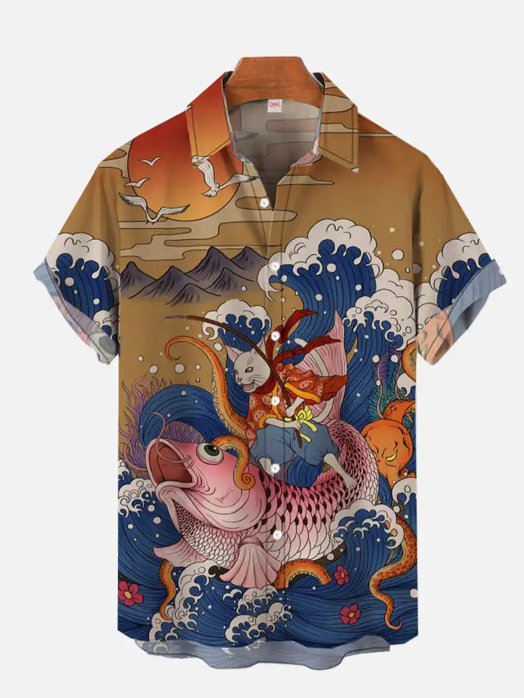 Men'S Cute Cat Printed Casual Shirt Daily Wear 3D Printing Classic Short Sleeve Fashion Hawaiian Shirts For Men Harajuku