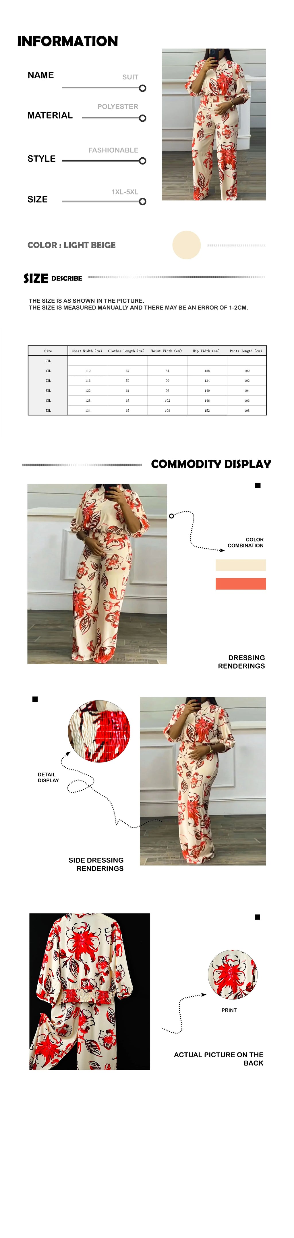 Women's Long Bottom Cross-Neck Suit, Bright  Fashion Flower Print Pattern, Waist-cinching Short Top, Plus Size, Spring  & Summer