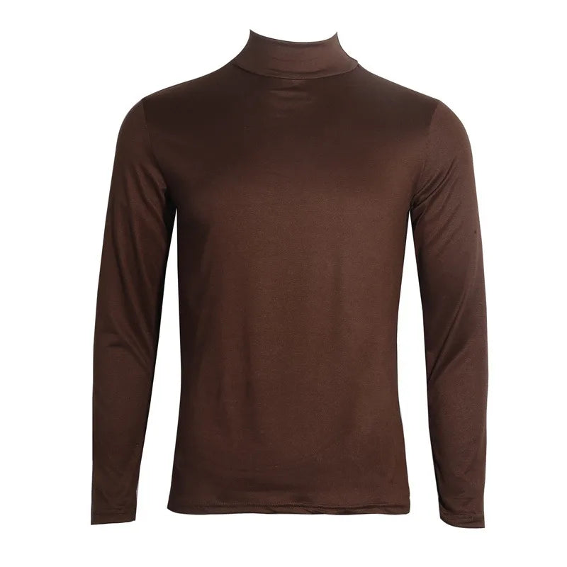 Fashion Men's Casual Slim Fit Basic Turtleneck High Collar Pullover Male Autumn Spring Thin Tops Basic Bottoming Plain T-shirt