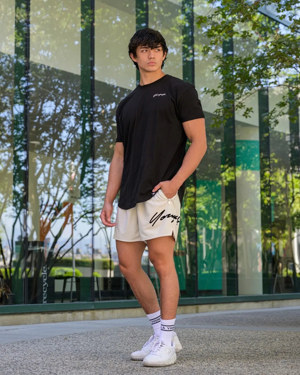 Woven Sports Quick Drying Black Shorts Men's Fitness Tide Brand Bodybuilding Slim Zipper Pocket Running Hip-hop Training Pants