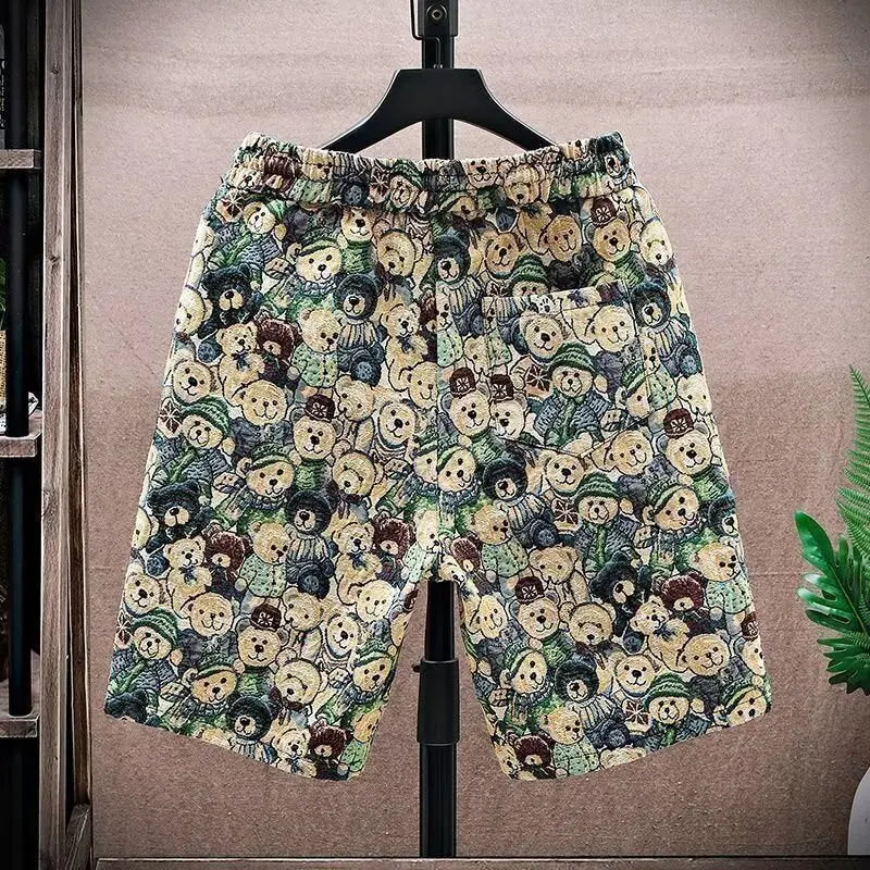 Summer floral shorts men's trendy casual five quarter pants 2025 new loose trendy sports beach pants