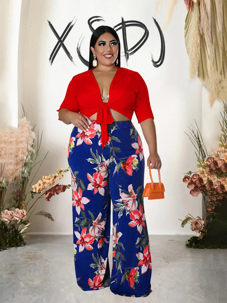 Two Piece Set Women Outfit 2x 3x 4x Summer Suit Elegant Pants and Blouse Set Casual Plus Size Pants Set Wholesale Dropshipping