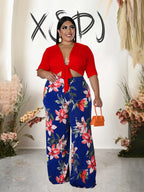 Two Piece Set Women Outfit 2x 3x 4x Summer Suit Elegant Pants and Blouse Set Casual Plus Size Pants Set Wholesale Dropshipping