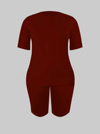 LW BASICS Plus Size Two Pieces Sets Round Neck Skinny Shorts Set 2024 NEW IN Matching Sets Summer Short T-shirt + Short Sets