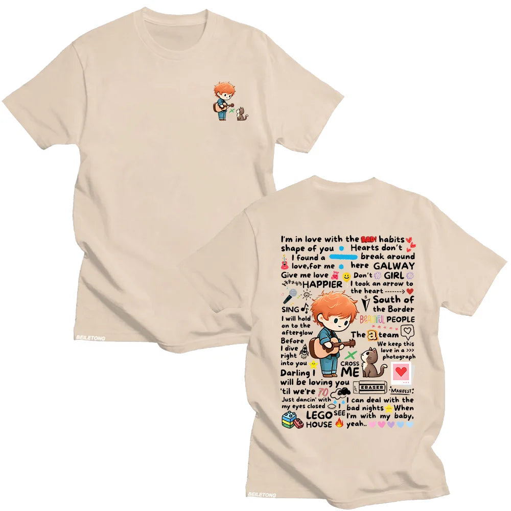Ed Sheeran Graffiti Pattern Tshirt New Fashionable Casual Women Men Clothes Y2k Cotton T-shirts Fashion Loose Streetwear Top Tee