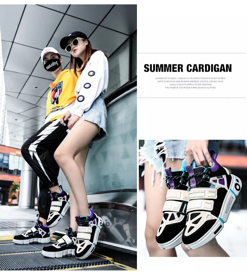 Wudao student couple sports board shoes Women's new non-slip thick soled sports shoes men ventilated Velcro casual shoes