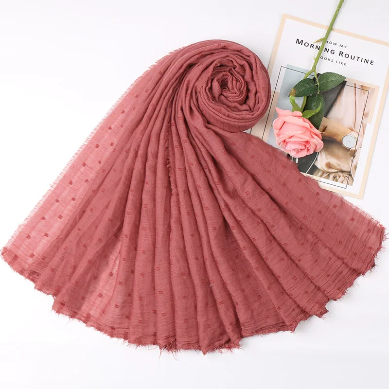 Dot Pom Pom Cotton Hijab Scarves Women Muslim Shawls Big Size Headscarf Wraps Solid Headbands Turbans Bandana Foulard Bufandas