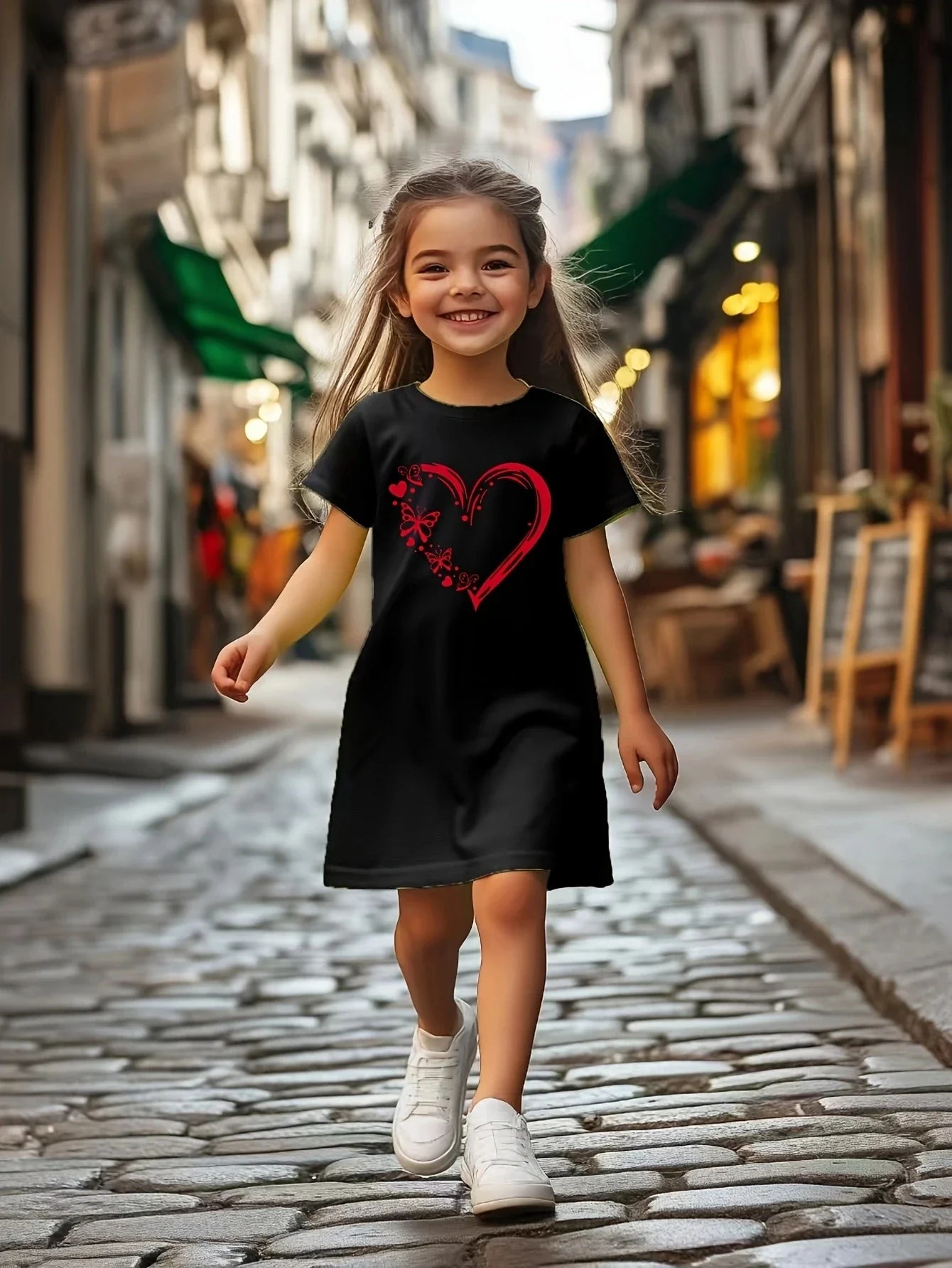 Girl's casual jumpsuit is soft and comfortable, stylish, simple and breathable A-line skirt | Love butterfly print dress