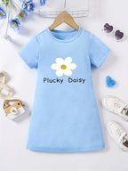 Girls' white floral print dress, comfortable polyester blend, elastic and comfortable