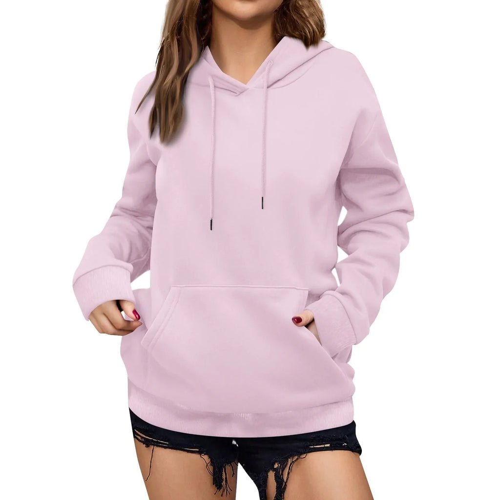 y2k Solid Minimalist Women's Hoodie, Long Sleeve With Pocket Casual Daily Wear 2024 Women Hoodies Autumn Sudadera de mujer
